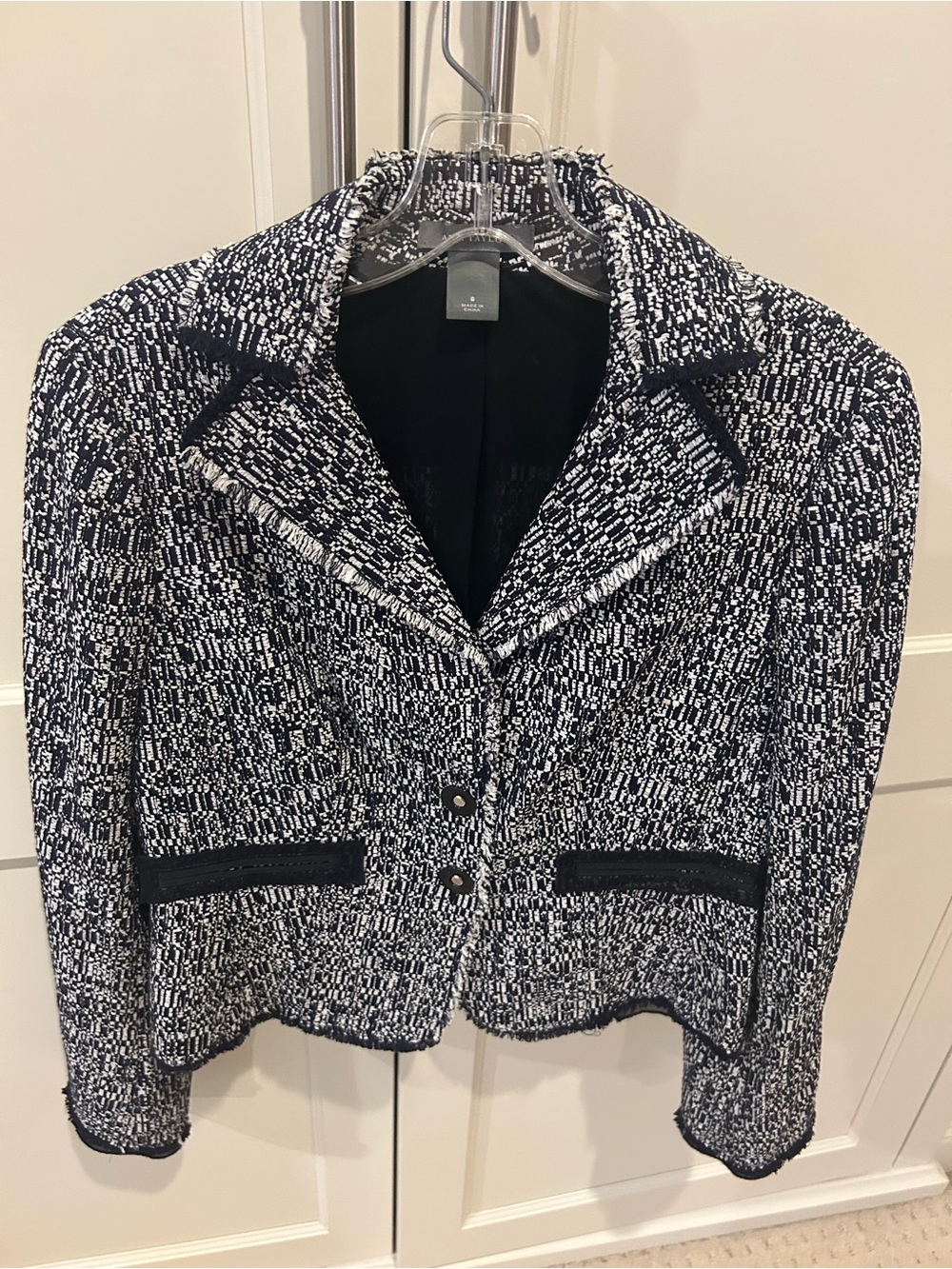 Ann Taylor Tweed Knit Blazer Jacket - Navy & White